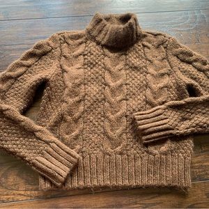 American Eagle | Semi Crop Soft Brown Turtleneck Ribbed Sweater